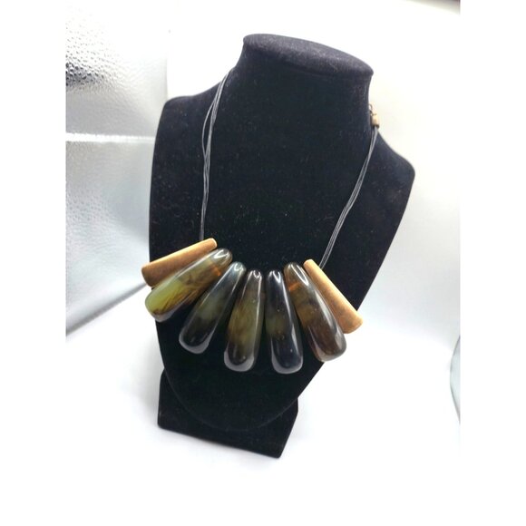 Chico’s Statement Necklace Resin Horn Drops Bronze Cord Tribal Boho - Picture 3 of 6